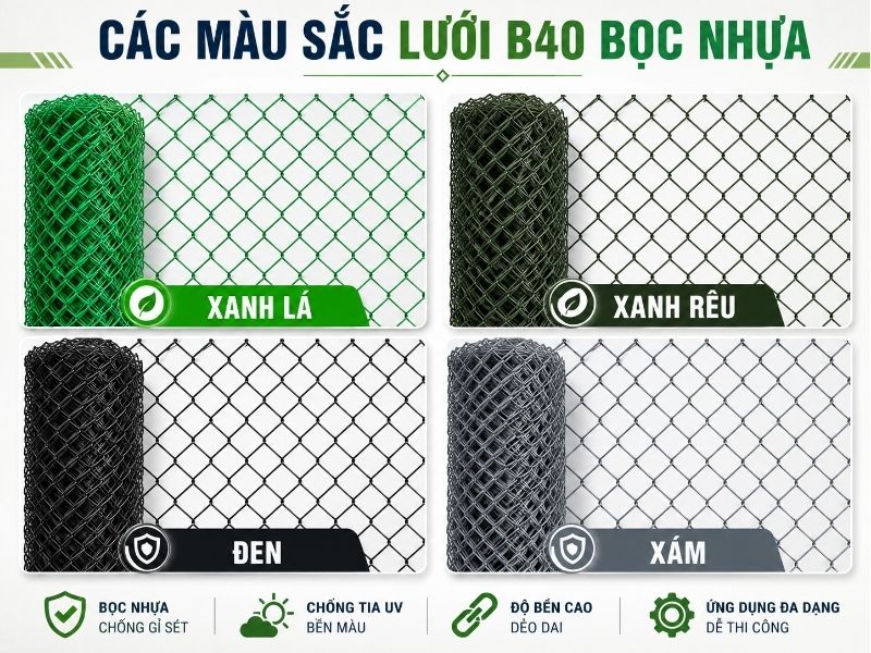 Màu sắc của lưới b40 bọc nhựa Màu sắc của lưới bọc nhựa B40